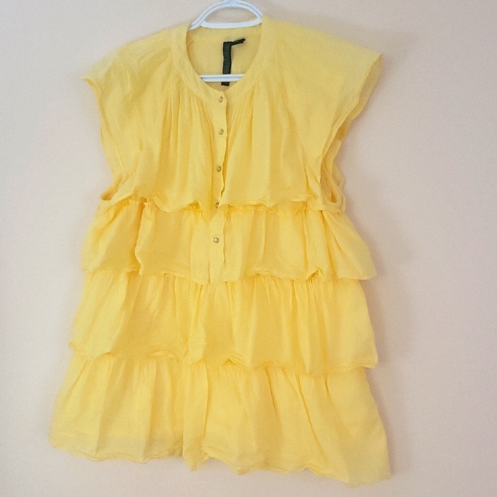 Nine West Jeans Yellow Ruffled Capsleeve Top